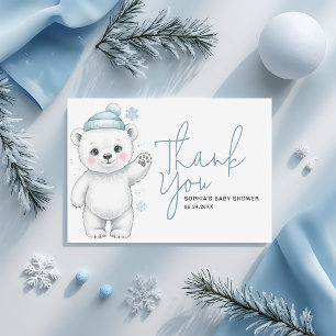 Modern Polar Bear Winter Baby Boy Shower Thank You Card