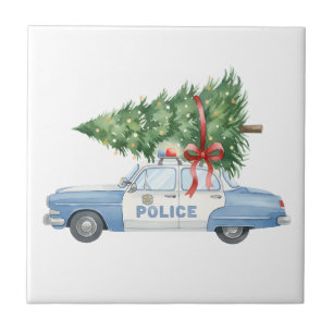Modern Police Officer Christmas Tree Car Tile