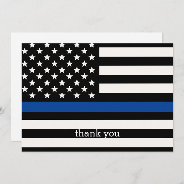 Modern Police Officer Personalized Thin Blue Line Thank You Card (Front/Back)