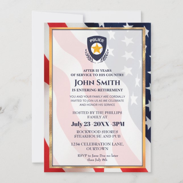 Modern Police Officer Retirement Party  Invitation (Front)