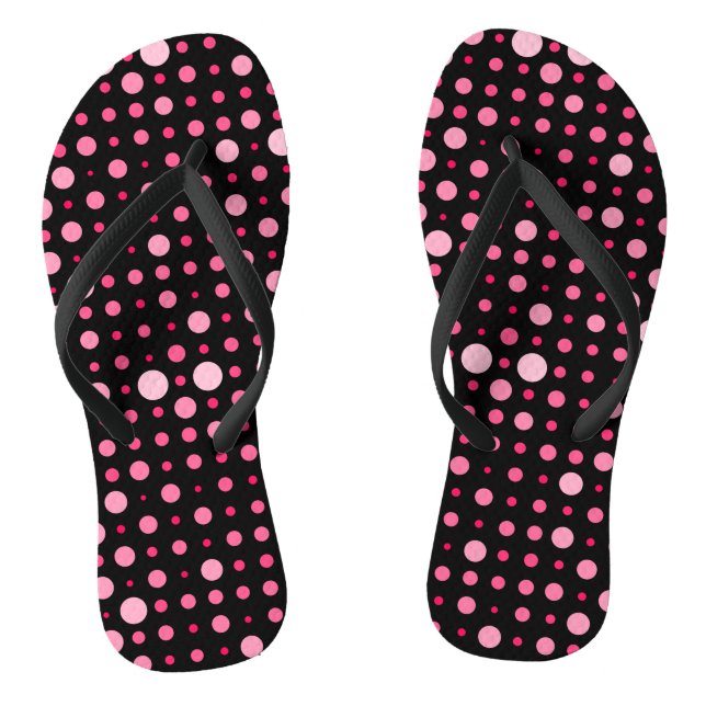 Modern Polka Dot 01.Pink Black BG Flip Flops (Footbed)