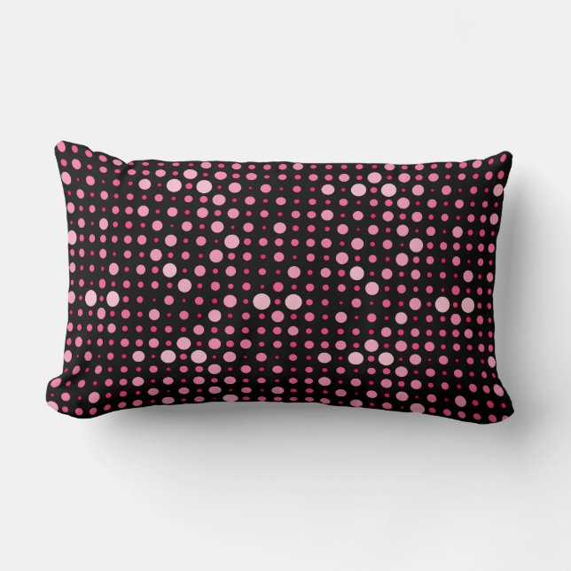 Modern Polka Dot 01.Pink Black BG Lumbar Pillow (Front)