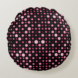 Modern Polka Dot 01.Pink Black BG Round Pillow