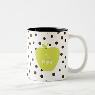Modern Polka Dot Neon Apple Teacher Two-Tone Coffee Mug