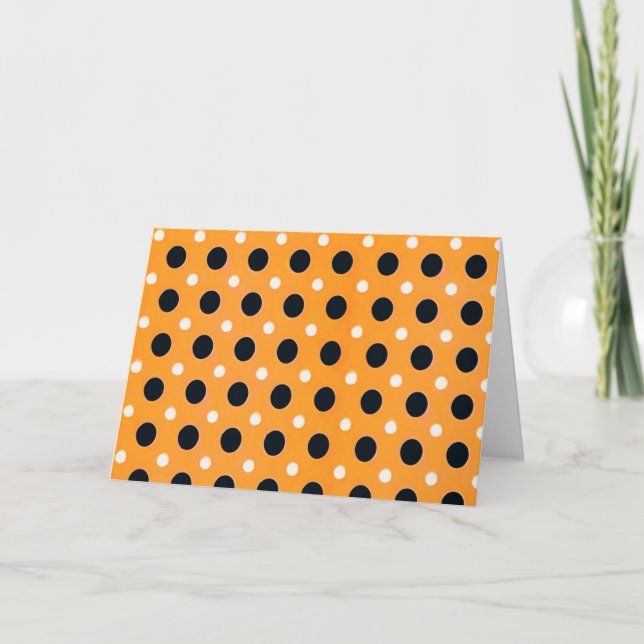Modern polka dots pattern orange and black dry era thank you card (Front)