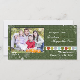 Modern Polka Dots & Snowflakes Christmas Photo Holiday Card