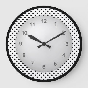 Modern Polkadot Black and White Large Clock