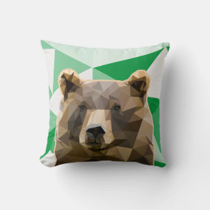 Modern Polygon Brown Bear Custom Throw Pillow