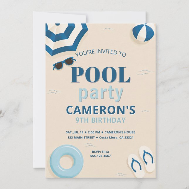 Modern Pool Birthday Party Invitation (Front)
