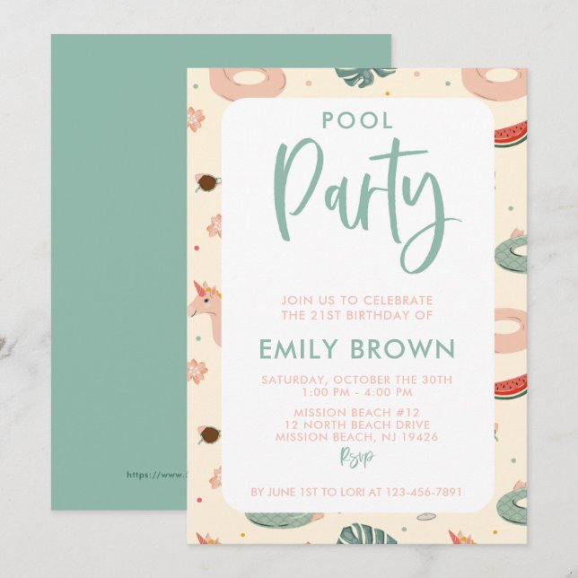 Modern Pool Party Any Age Birthday Invitation (Front/Back)