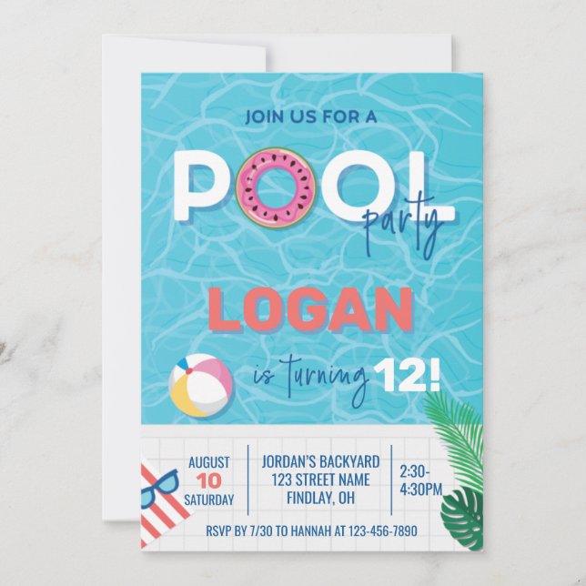 Modern Pool Party Birthday All Ages Invitation (Front)