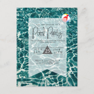 Modern Pool Party   Birthday Invitation