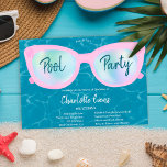 Modern pool party holographic glasses Sweet 16 Invitation<br><div class="desc">Modern pool party holographic glasses Sweet 16 with cute and chic trendy pink and holographic sunglasses on a water background,  the colour can be changed. A fun and cool summer party invitation</div>