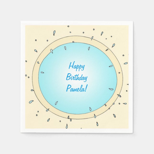 Modern Pool Splash Personalized Birthday Napkins (Front)