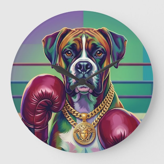Modern Pop Art Boxer Dog Boxing Athlete Large Clock (Front)