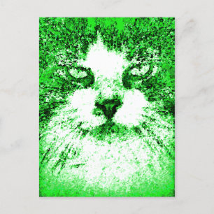 Modern Pop Art Cat Green Postcard