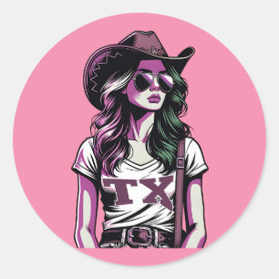 Modern Pop Art Cool Texas Cowgirl Western Classic Round Sticker