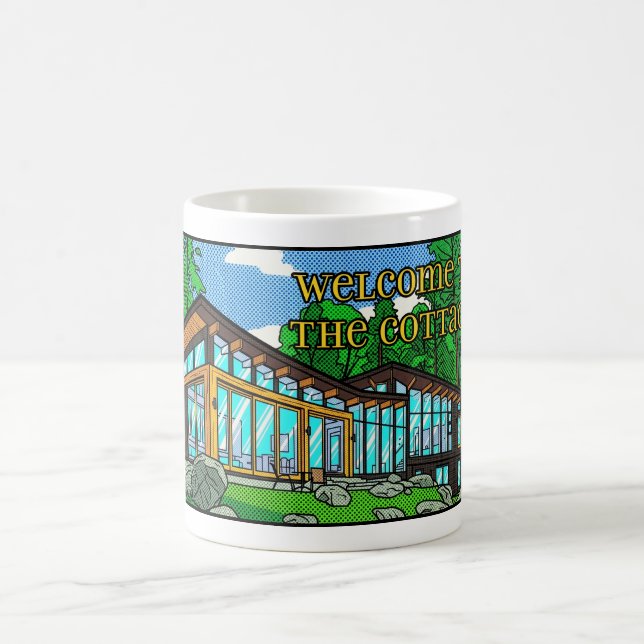 Modern Pop Art Forest Cabin Mid-Century Comic Coffee Mug (Center)