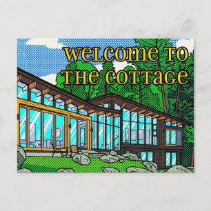 Modern Pop Art Forest Cabin Mid-Century Comic Postcard