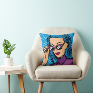Modern Pop Art Girl Throw Pillow
