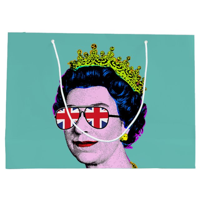 Modern Pop art HM Queen in union jack glasses Large Gift Bag (Back)