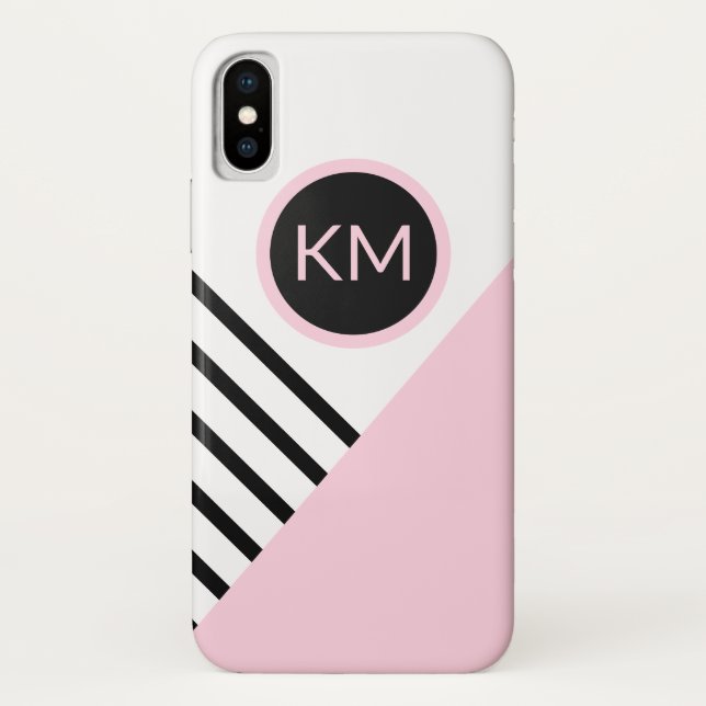 Modern Pop Art Monogram Stripes and Colour Block Case-Mate iPhone Case (Back)