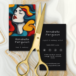 Modern Pop Art Retro Colorful Hair Makeup Business Card