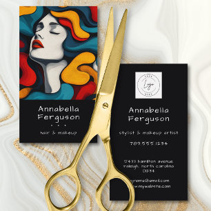 Modern Pop Art Retro Colorful Hair Makeup Logo Business Card
