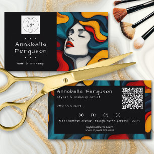 Modern Pop Art Retro Colorful Hair Makeup Logo Business Card
