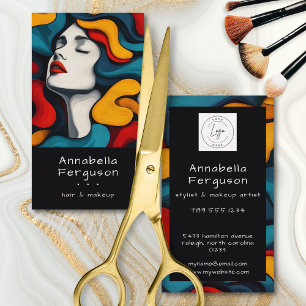 Modern Pop Art Retro Colorful Hair Makeup Logo Business Card