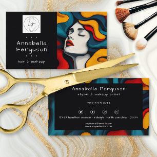 Modern Pop Art Retro Colorful Hair Makeup Logo Business Card