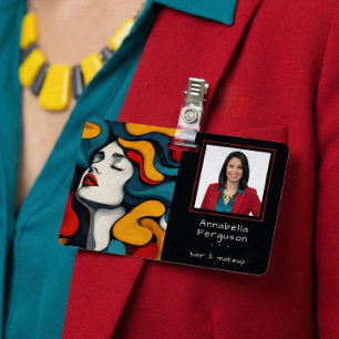 Modern Pop Art Retro Colorful Hair Makeup Photo Badge