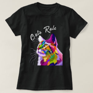 Modern Pop Art Style Multicolor Editable Cats Rule T-Shirt