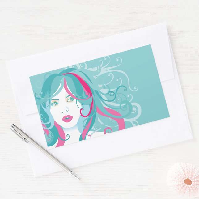Modern Pop Art Woman Teal and Pink Swirl Hair  Sticker (Creator Uploaded)