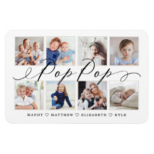 Modern Pop Pop Script Grandchildren Photo Collage Magnet