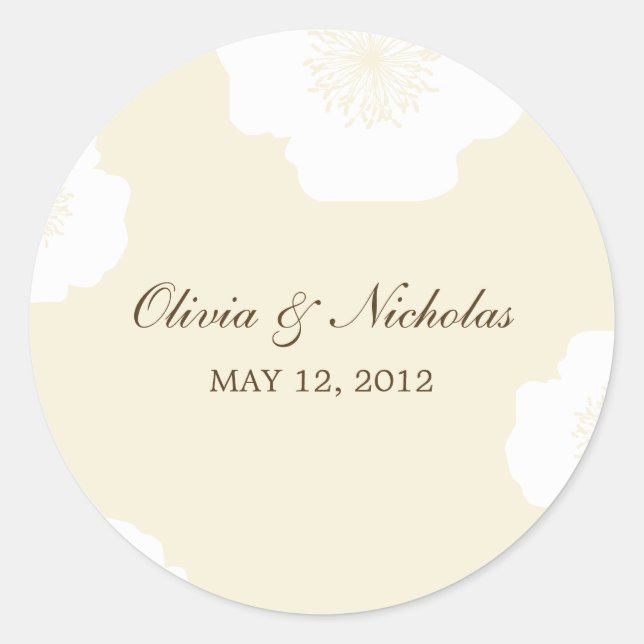 Modern Poppies Favour Stickers - Almond (Front)