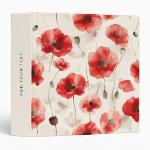 Modern poppies pattern watercolor binder