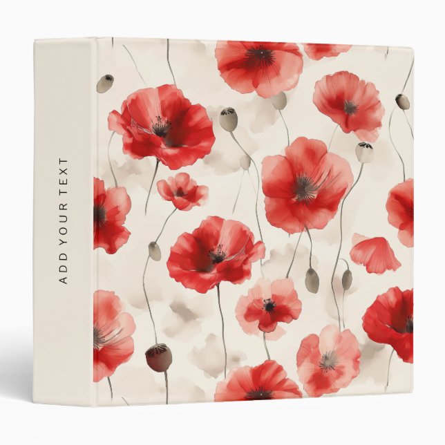 Modern poppies pattern watercolor binder (Front/Spine)