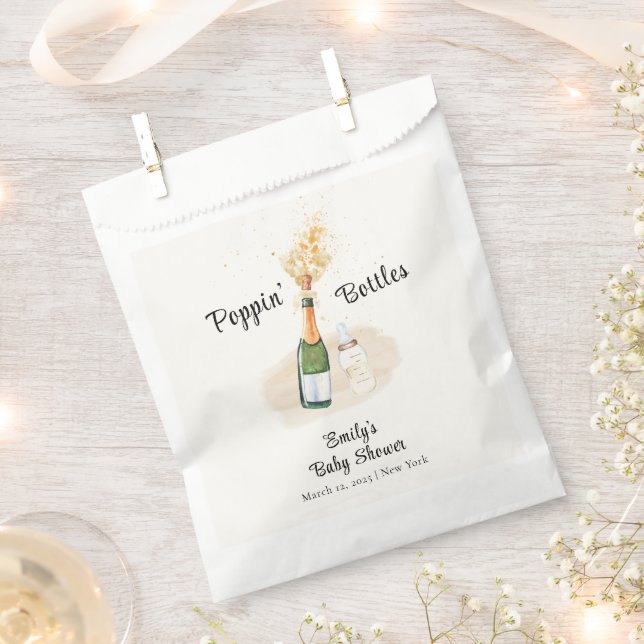 Modern Poppin Bottles Champagne Baby Shower Favour Bag (Clipped)