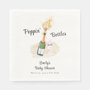 Modern Poppin Bottles Champagne Baby Shower Napkin