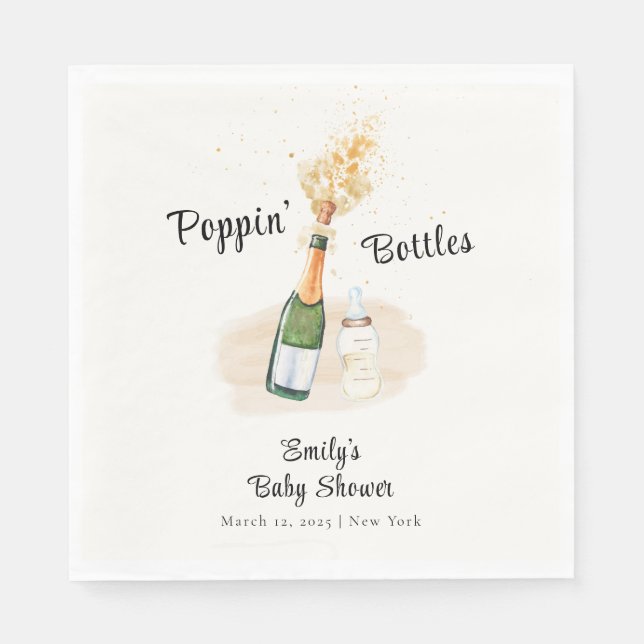 Modern Poppin Bottles Champagne Baby Shower Napkin (Front)