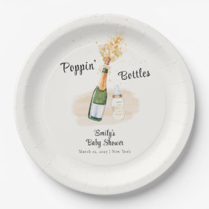 Modern Poppin Bottles Champagne Baby Shower Paper Plate