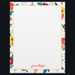 Modern Poppy Floral Pattern Coral Script Name Letterhead<br><div class="desc">Whimsical,  modern and fun! This personalized letterhead featuring a gorgeous floral print with flowers and leaves in pink,  coral,  orange,  blue and green screams spring joy. Wonderful for mothers,  gardeners,  brides,  teens and more. Part of a collection from Parcel Studios.</div>