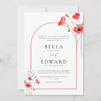 Modern Poppy Red Watercolor Flowers Formal Wedding