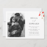 Modern Poppy Red Watercolor Flowers Wedding