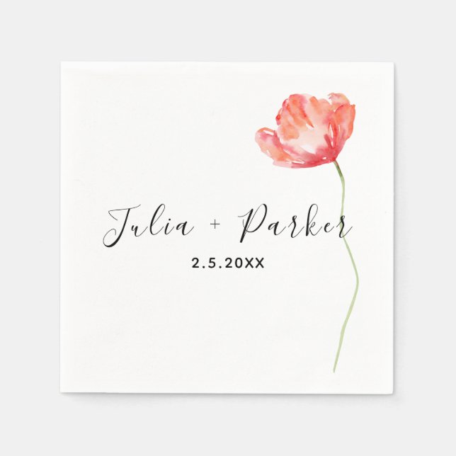 Modern Poppy Red Wedding Napkin (Front)