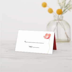 Modern Poppy Red Wedding Photo Place Card