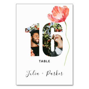Modern Poppy Red Wedding Table Number 16