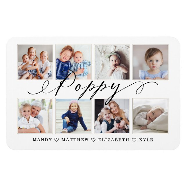 Modern Poppy Script | Grandchildren Photo Collage Magnet (Horizontal)