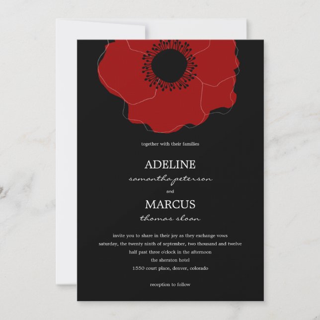 Modern Poppy Wedding Invitations (Red/Black) (Front)